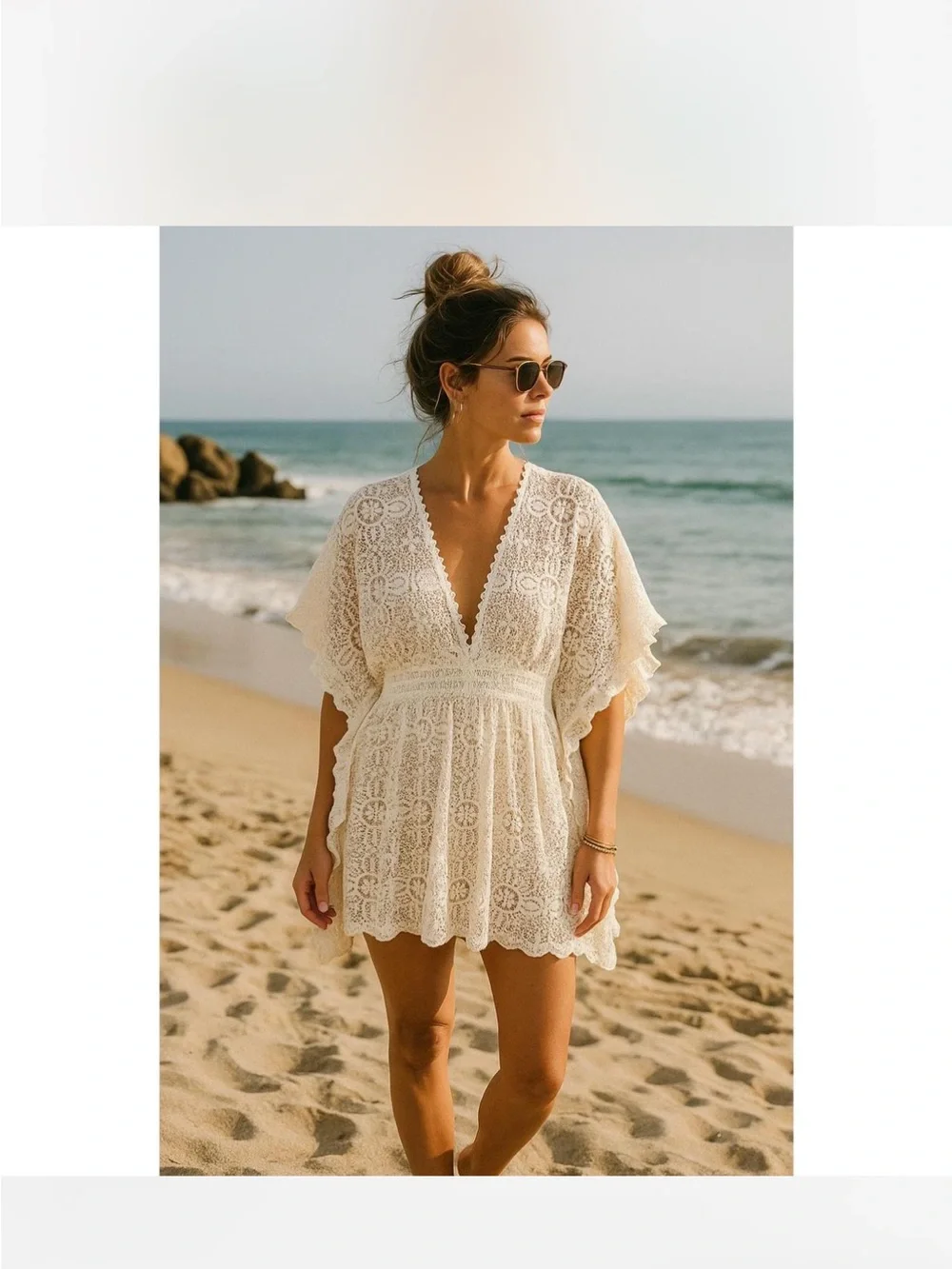 Xhilaration Cream Lace V-Neck Swim Cover-Up - Picture 1 of 6